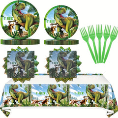 51pcs Dinosaur Birthday Party Supplies Dino Plates Napkins Tablecloth Forks