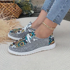 Women's Chevron Pattern Sneakers Casual Lace Up Outdoor Shoes