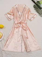 Bear & Floral Print Satin Pajamas Set
