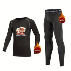 Kids Compression Fleece Sets Dragon Pattern Long Sleeve