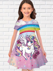 Girls Summer 3D Animal Print Princess Dress