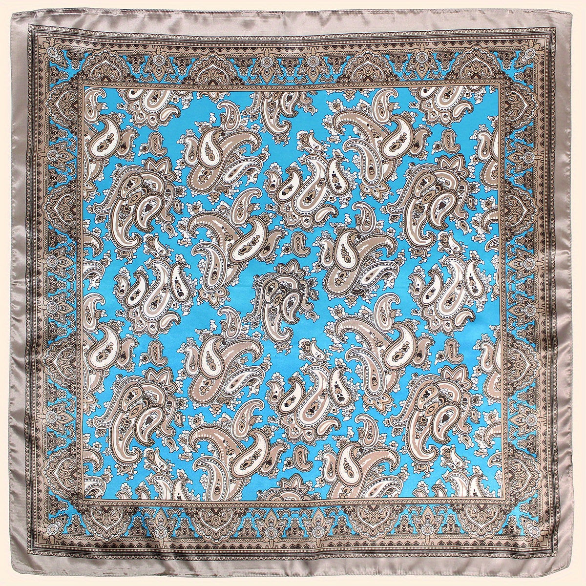 Classic Paisley Print Square Scarf Silk Bandana Vintage Satin Shawl