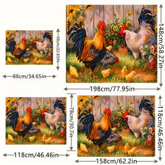 Colorful Chicken And Flower Floor Mat Non Slip Indoor Carpet