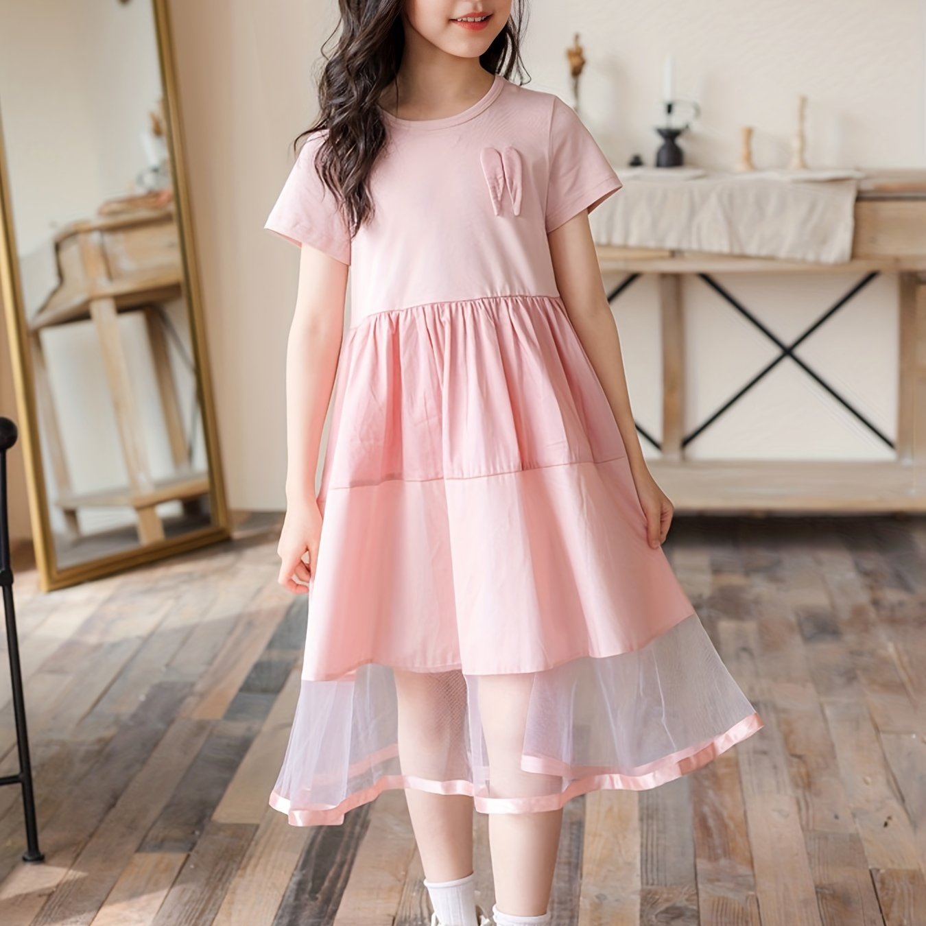 Girls' Rabbit Ears Cotton Dress for Summer Parties