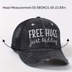 Ripped Ponytail Trucker Hat Hugs Embroidery Mesh Breathable Baseball Cap
