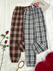 Plaid Sleep Bottoms Elastic Waistband Pants Women's Loungewear