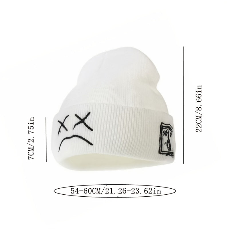 Embroidered Expression Knitted Pullover Hat Warm Outdoor Hat
