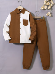 Boy's Corduroy Shirt & Sweatpants Set for Spring Fall