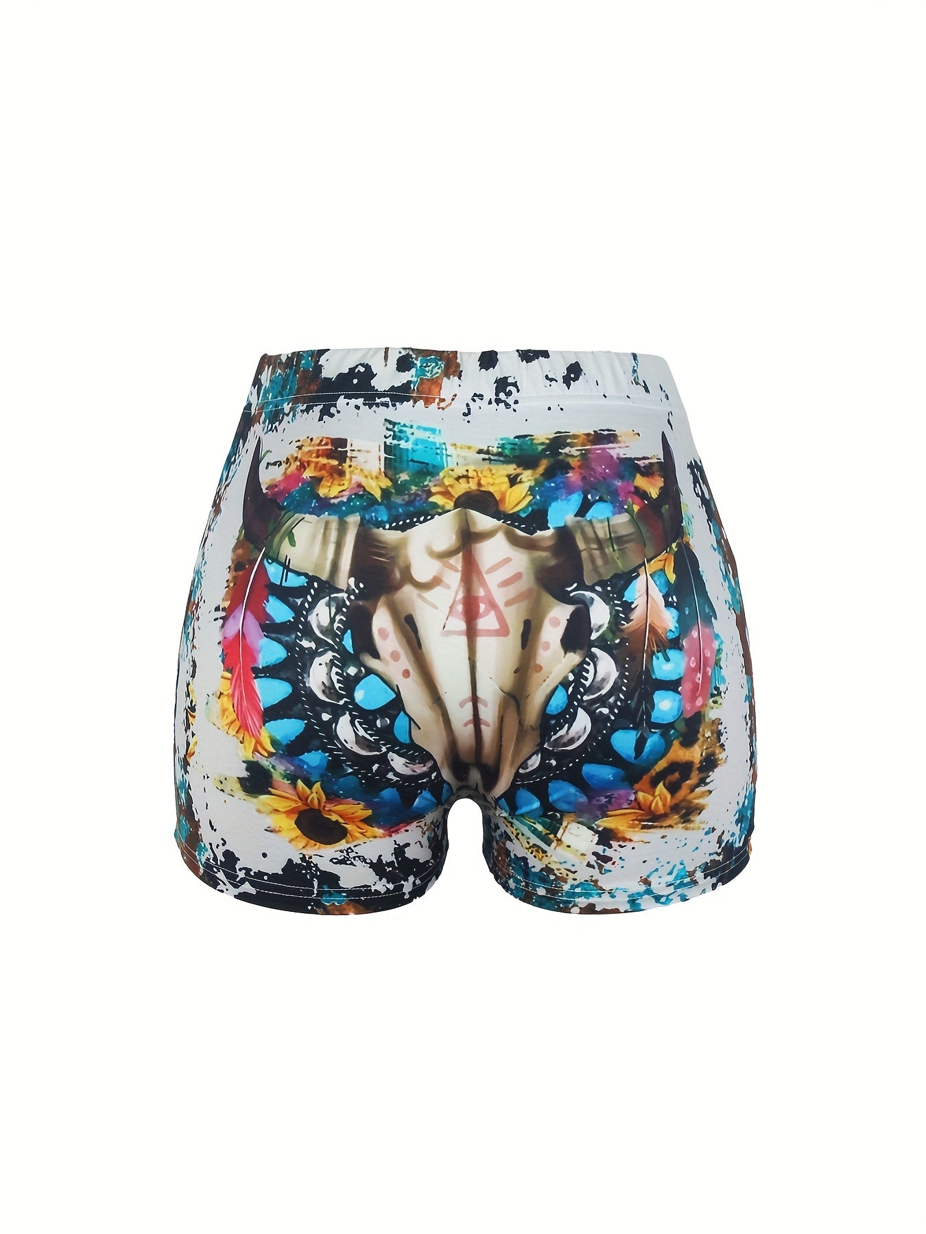 Cow Skull Print Skinny Shorts for Women