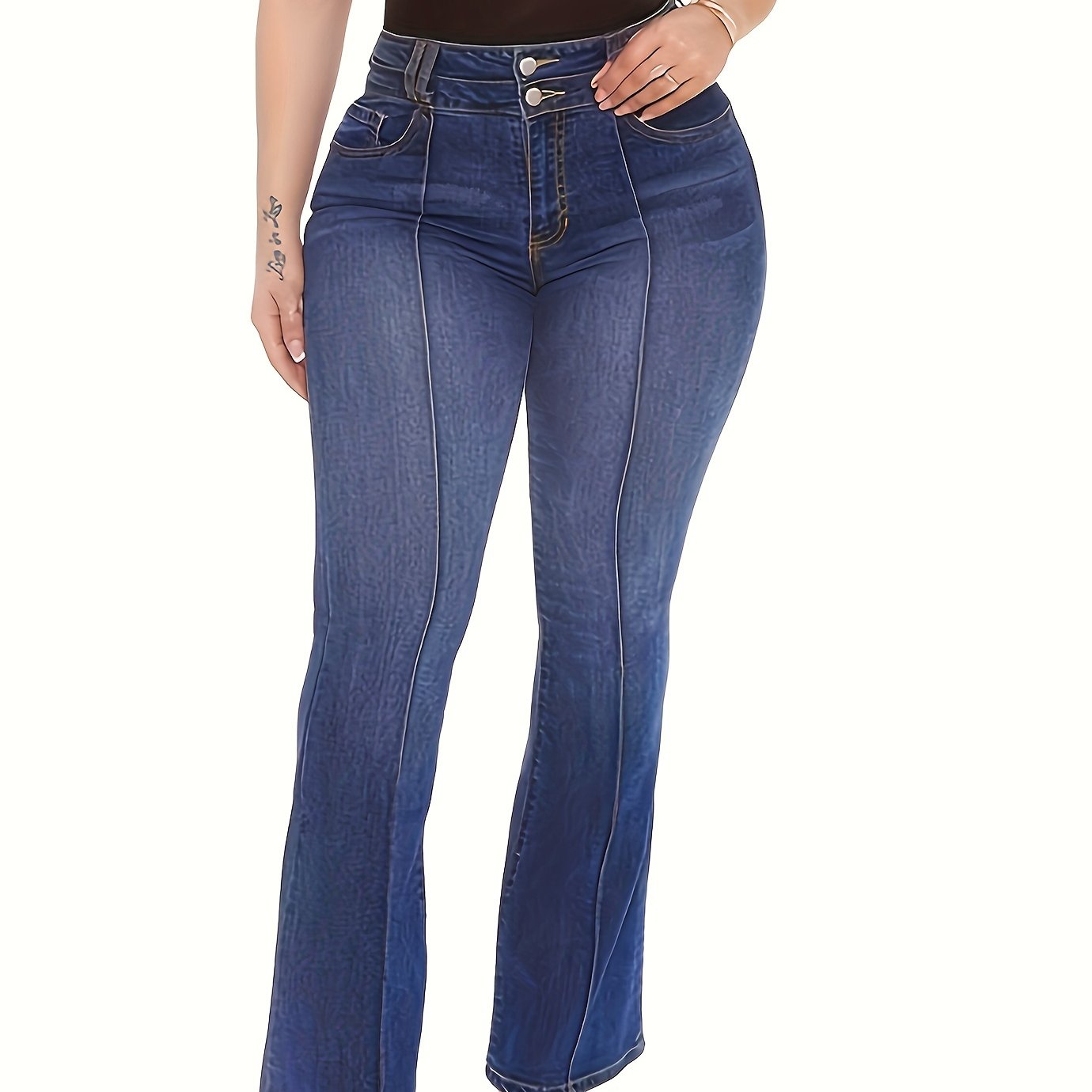 High Rise Flared Jeans Plus Size Women's Bootcut Casual Jeans