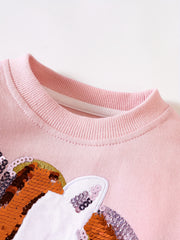 Girls Sequins Unicorn Print Crew Neck Sweatshirt Top Pullovers
