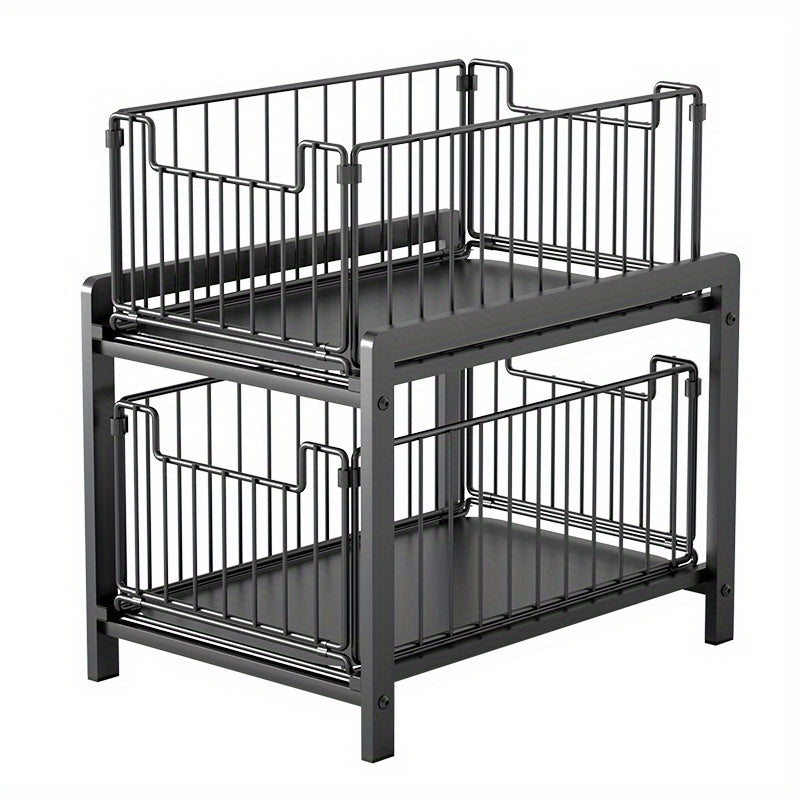 2 Tier Sliding Basket Drawer Organizer for Kitchen and Bathroom Storage