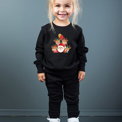 Girls 2pc Santa & Deer Pattern Crew Neck Sweatshirt & Solid Sweatpants Set