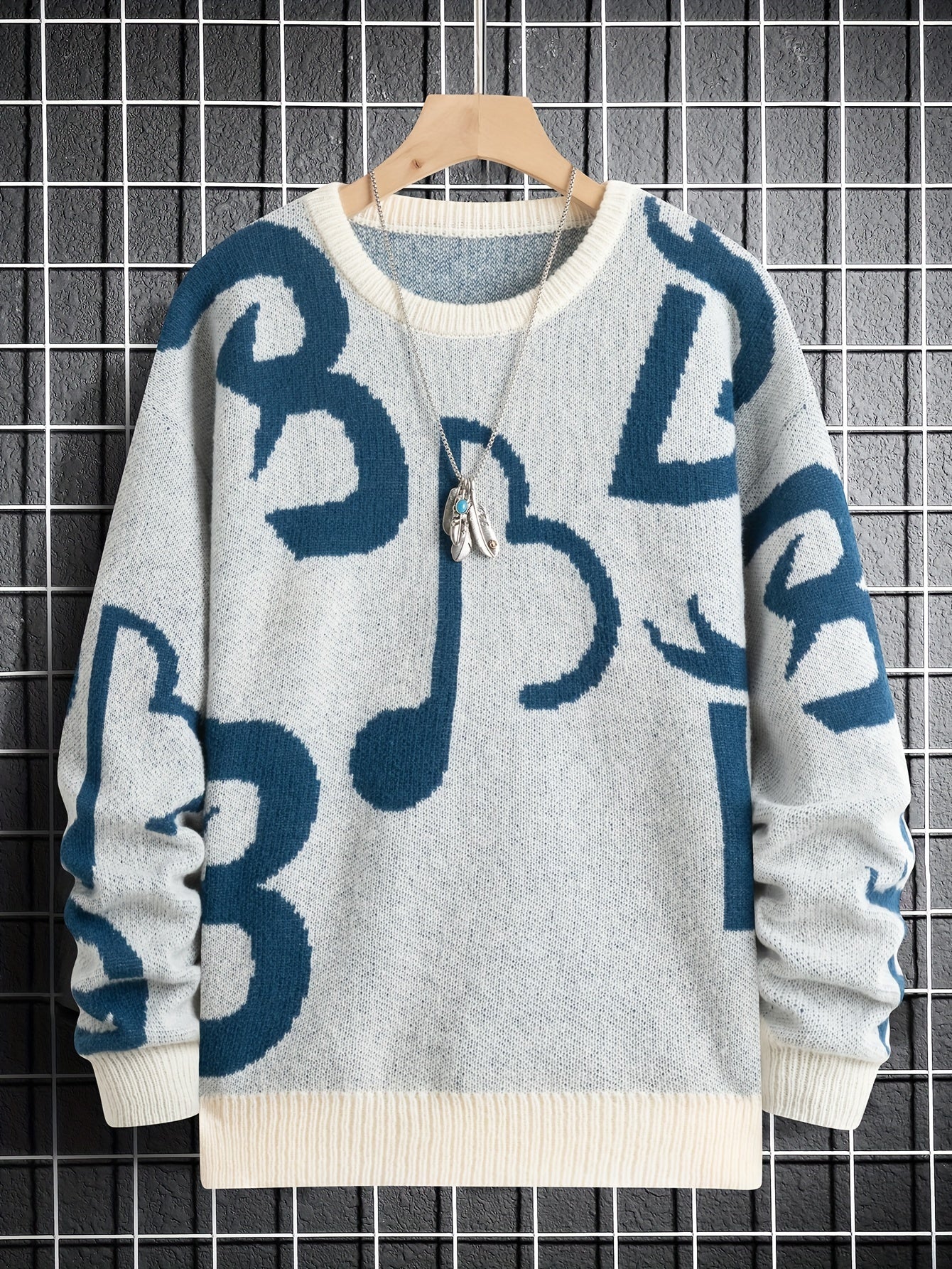 Men's Music Notes Pattern Casual Sweater