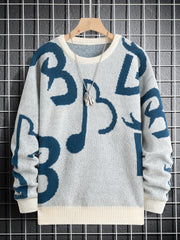 Men's Music Notes Pattern Casual Sweater