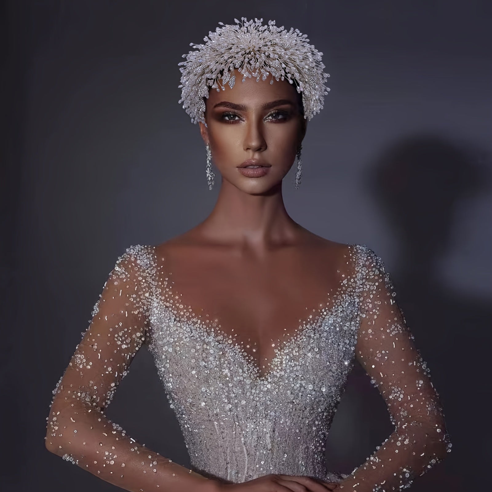 Women's Floral Sparkling Crystal Bridal Headpiece Handcrafted Wedding Hairpiece