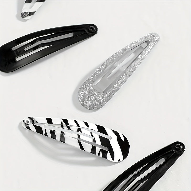 6pcs Y2K Snap Clip Glitter Zabra Hair Clip for Women Girls