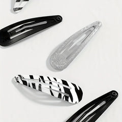 6pcs Y2K Snap Clip Glitter Zabra Hair Clip for Women Girls