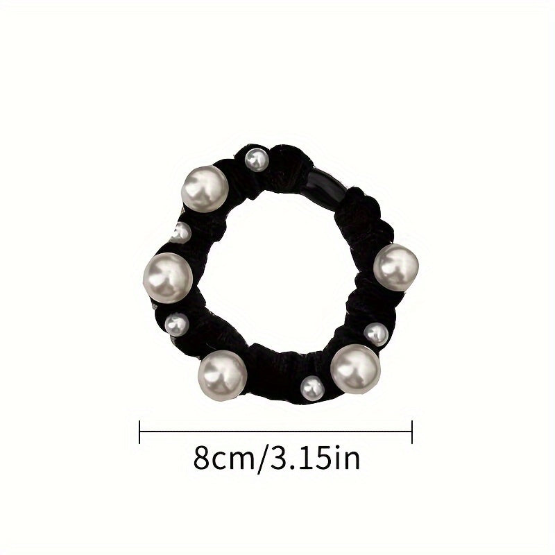 Pearl Decors Elastic Scrunchies Velvet Ponytail Holders