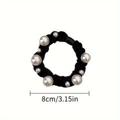 Pearl Decors Elastic Scrunchies Velvet Ponytail Holders