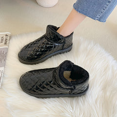 Faux Leather Round Toe Snow Boots Fur Fleece Lined Thermal Plush Ankle Boots