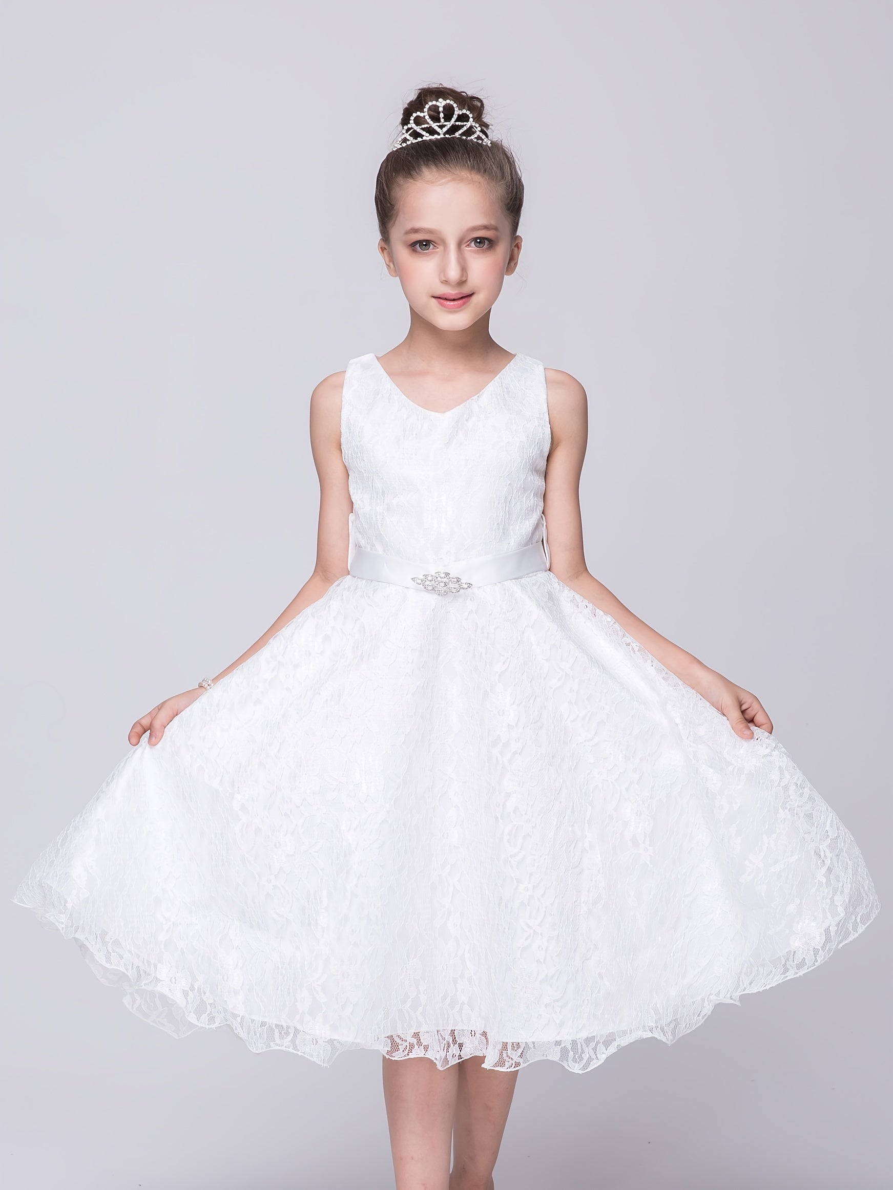 Girls Sleeveless Lace Puffy Princess Dress Wedding Flower Girls