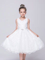 Girls Sleeveless Lace Puffy Princess Dress Wedding Flower Girls