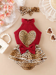 Leopard Print Heart Outfit Skirt & Sleeveless Tops for Baby Girls