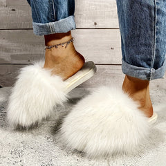Women's Cozy Fluffy Slippers Warm Plush Flat Slip On Shoes