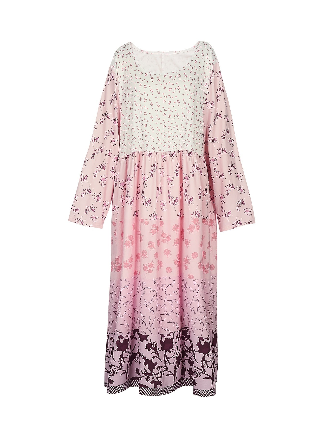 Colorblock Floral Print Maxi Dress Long Sleeve