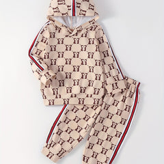 Boy's Geometric Pattern Hoodie & Sweatpants Set for Spring Fall