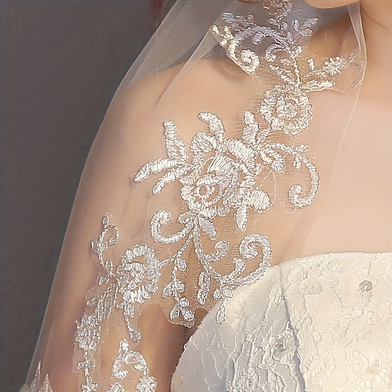 Lace Edge Floral Bridal Veil Short Veil With Comb Wedding Accessories