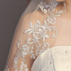 Lace Edge Floral Bridal Veil Short Veil With Comb Wedding Accessories