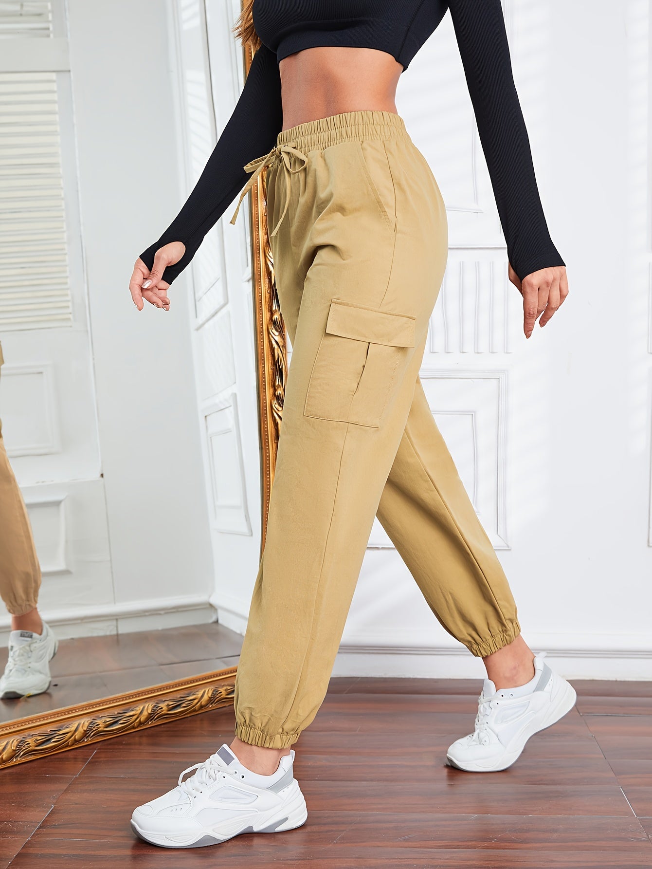 Women's Athleisure Drawstring Jogger Running Cargo Pants