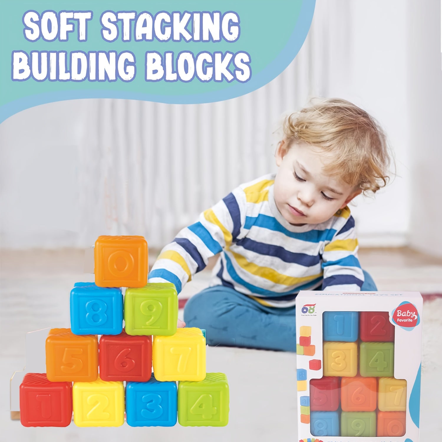 Soft Building Blocks for Baby Sensory Toys with Numbers Toy for Toddlers Babies