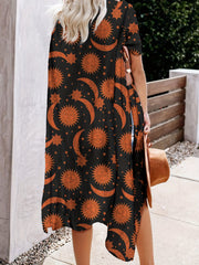 Sun & Moon Print Side Split Open Front Cover Up Cardigan