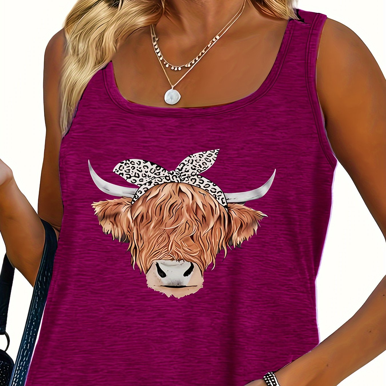 Cow Print Round Neck Tank Top