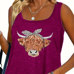 Cow Print Round Neck Tank Top