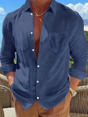Men's Casual Shirt Turn Down Collar Long Sleeves Solid Regular Fit