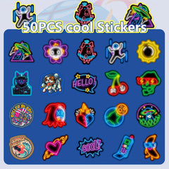 50 Neon Stickers Waterproof Vinyl Decals for Laptop Water Bottles
