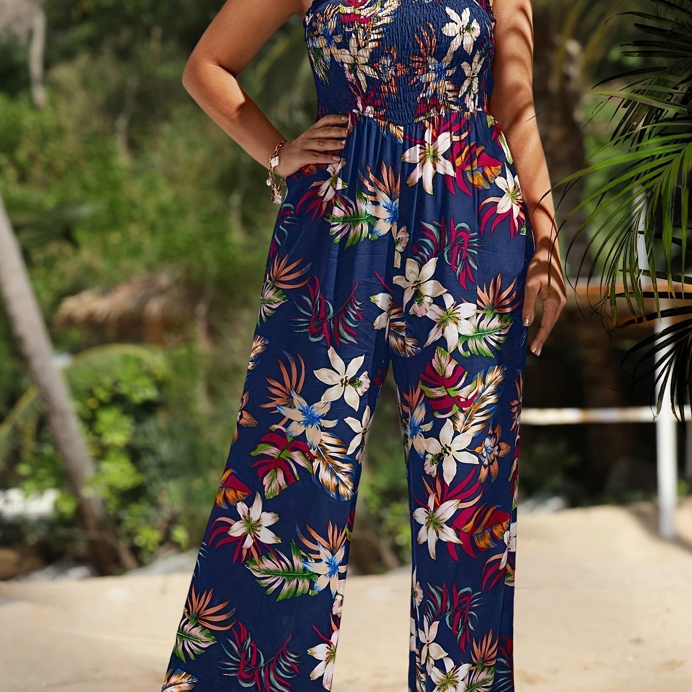 Plus Floral Print Tube Jumpsuit Women's Plus Size