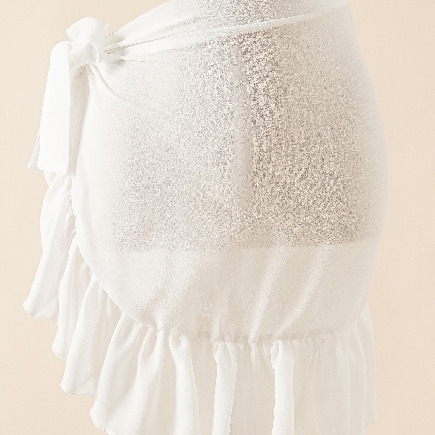 Random Print Ruffle Cover Up Skirt Semi Sheer Wrap