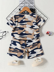 Boys Camo Print T-shirt & Shorts Set