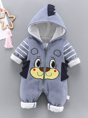 Baby Boys 3D Cartoon Jumpsuit Cotton Hooded Outerwear