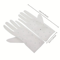 Short Mesh Gloves Inlaid Rhinestone Bridal Wedding Gloves