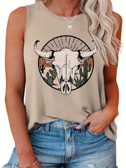 Women's Tank Top Desert & Cow Print Round Neck