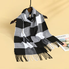 Faux Cashmere Plaid Fringe Small Scarf 1pc