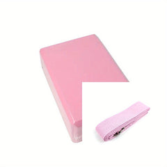 Yoga Block & Belt Combo for Beginners - Lightweight Foam Block with Non-slip