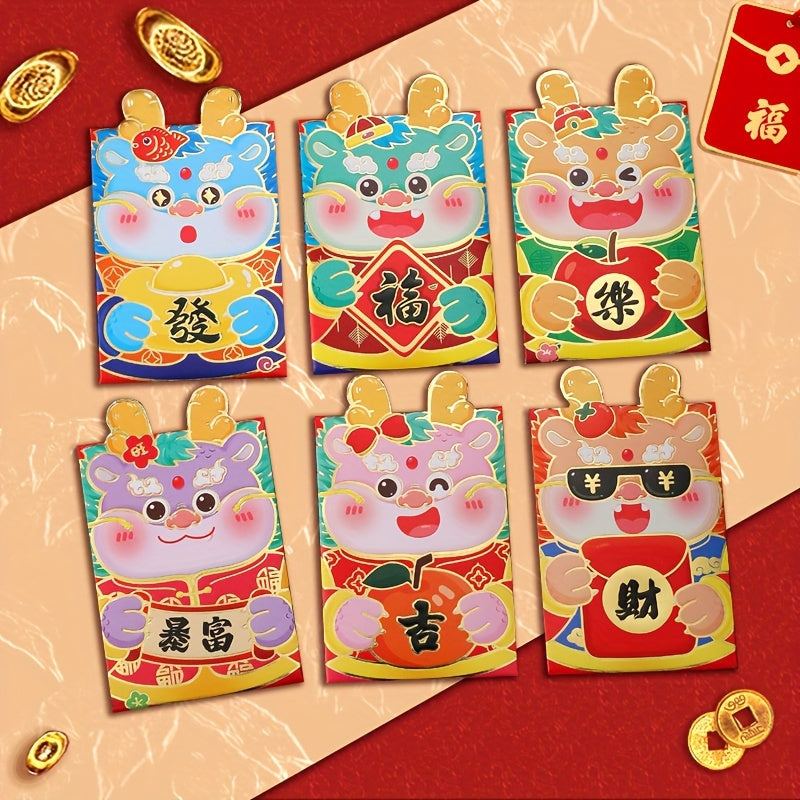 6pcs Year Of The Dragon Lucky Money Envelopes Red Packet Set