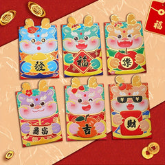 6pcs Year Of The Dragon Lucky Money Envelopes Red Packet Set